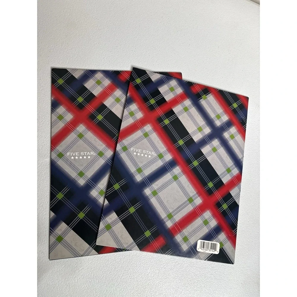 Vtg Mead Five Star Pocket Paper Folder Lot‎ Of 2 Plaid School 80s Trapper Keeper